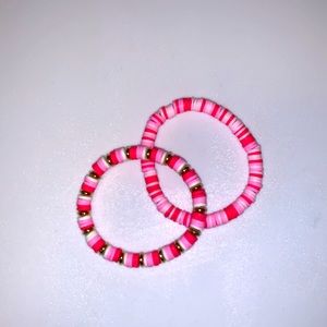 Pink two piece clay bead bracelet set